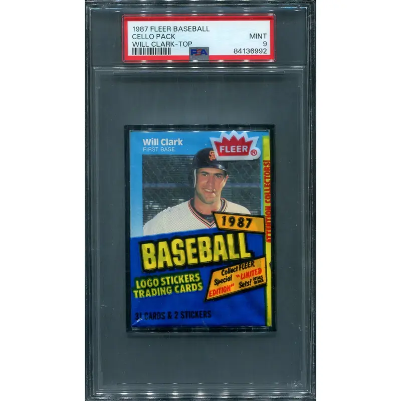 1987 Fleer Baseball Unopened Cello Pack PSA 9 Clark Top *6992