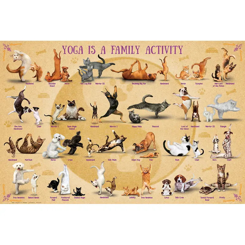 Yoga Dogs and Cats "Yoga is a Family Activity" Fitness Poster - Eurographics Inc.