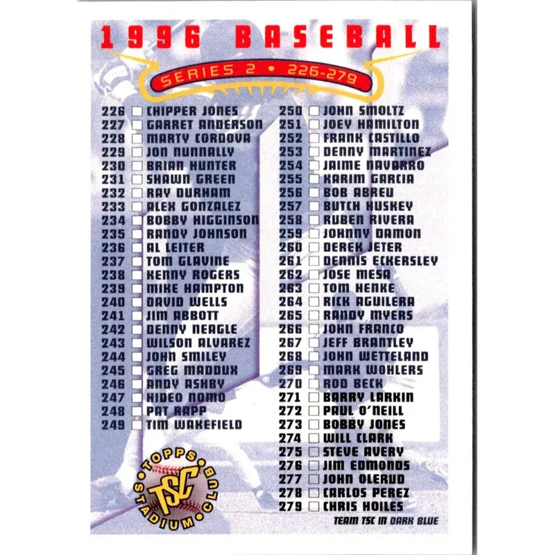 1996 Stadium Club Checklists Checklist Series 2: 226-337 #NNO