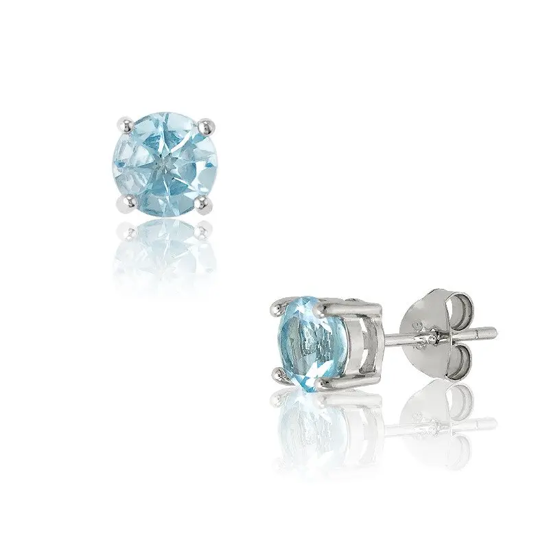 Sterling Silver 6mm Round Blue Topaz Gem Studs