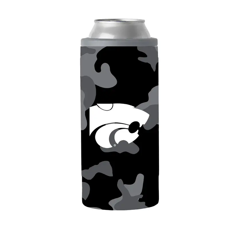 KS State Black Camo 12oz Slim Can Coolie