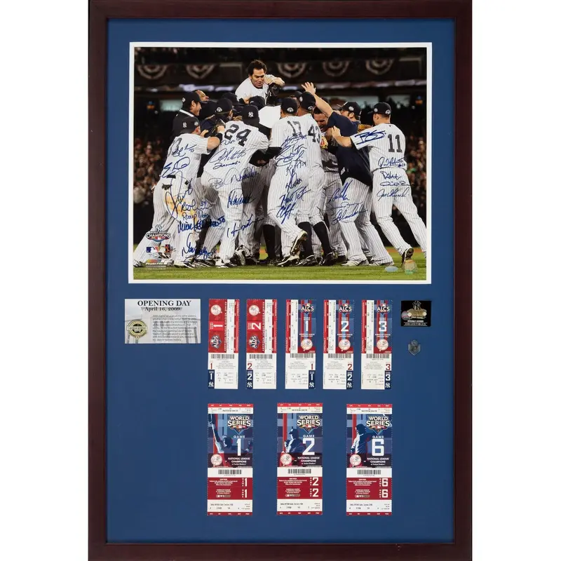 2009 New York Yankees World Series Champs Team Signed Photo & Tickets Beckett