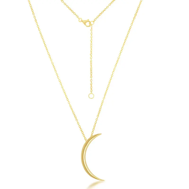 Sterling Silver Thin Crescent Moon Necklace - Gold Plated