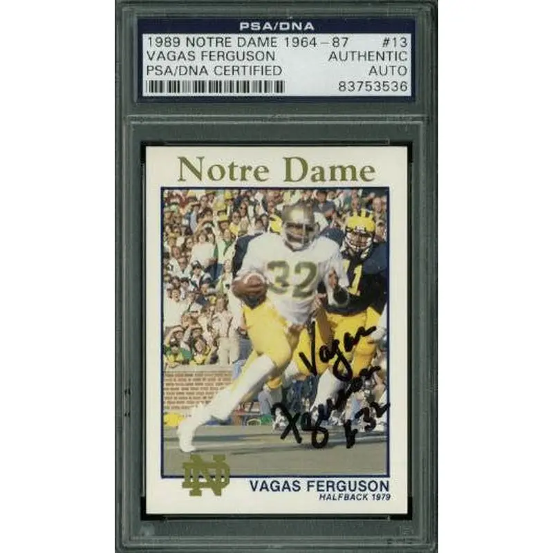 Vagas Ferguson Authentic Signed Card 1989 Notre Dame 1964-87 #13 PSA/DNA Slabbed