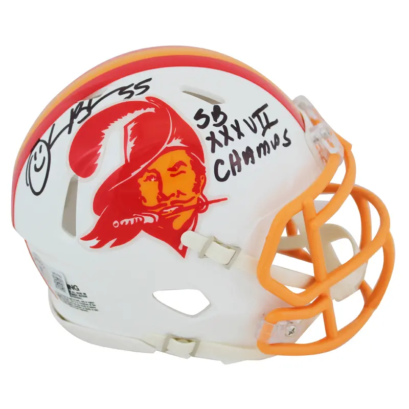 Bucs Derrick Brooks "SB XXXIV Champs" Signed 76-96 TB Speed Mini Helmet BAS Wit