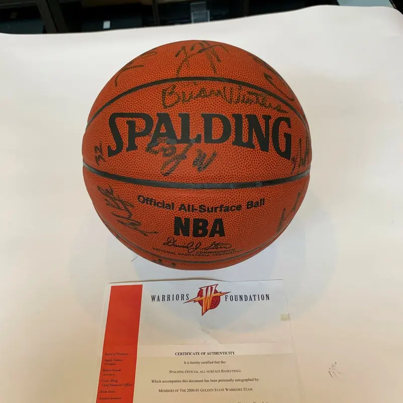 2000-01 Golden State Warriors Team Signed Spalding NBA Basketball With Team COA