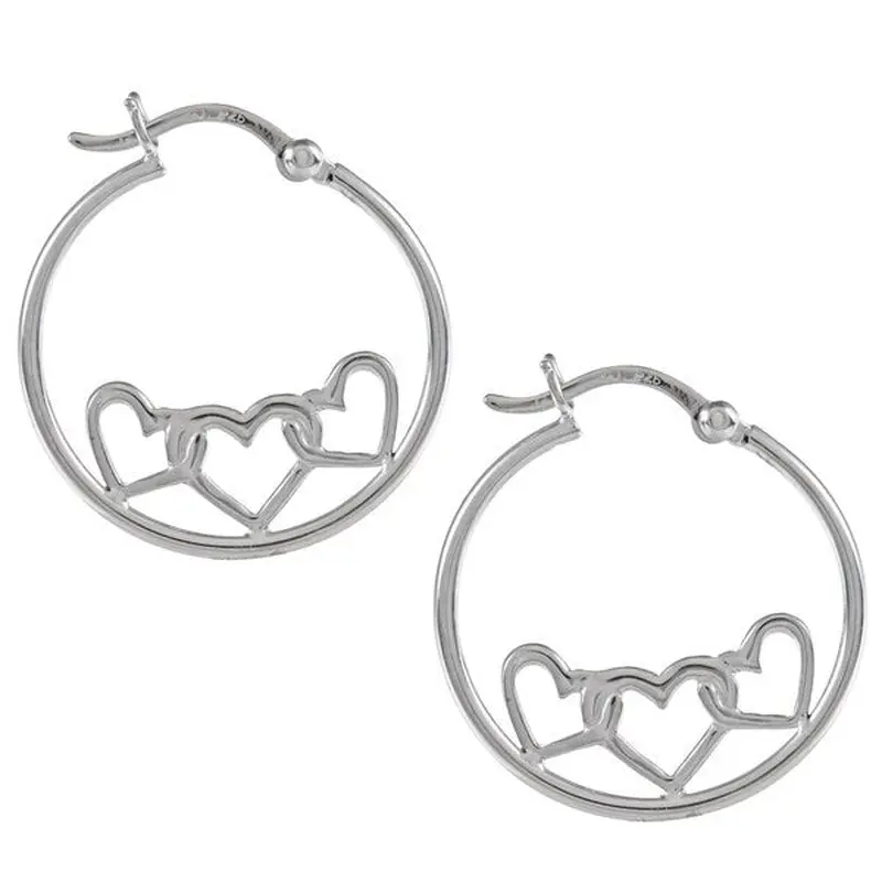 Sterling Silver Hoop w/Interlocking Hearts Earrings