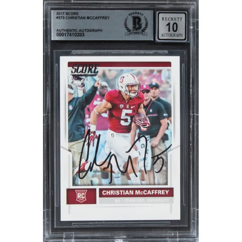 Stanford Christian McCaffrey Signed 2017 Score #373 Rookie Card Auto 10 BAS Slab