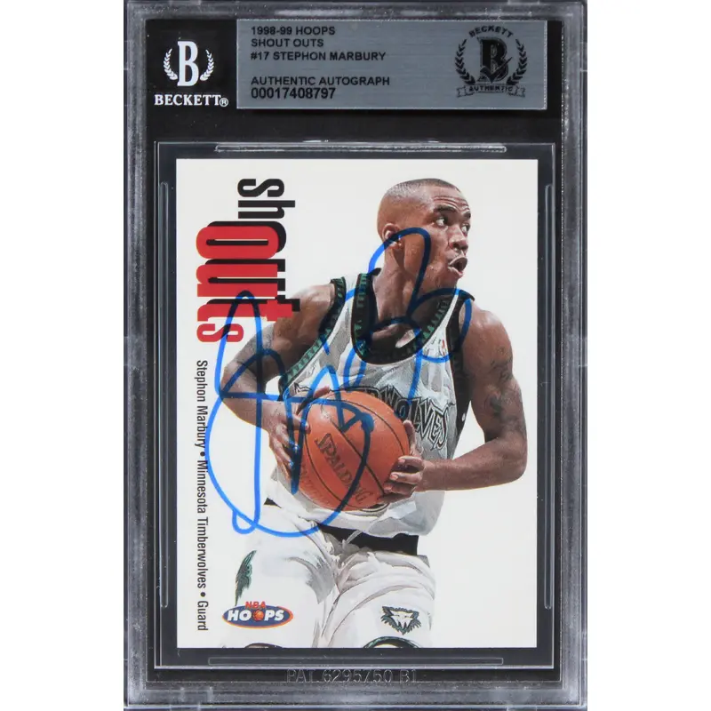 Timberwolves Stephon Marbury Signed 1998 Hoops Shout Outs #17 Card BAS Slabbed