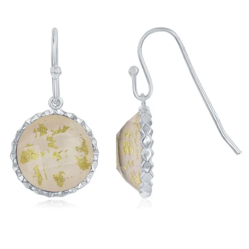 Sterling Silver Round Pink MOP with Gold Specs Doublet Earrings