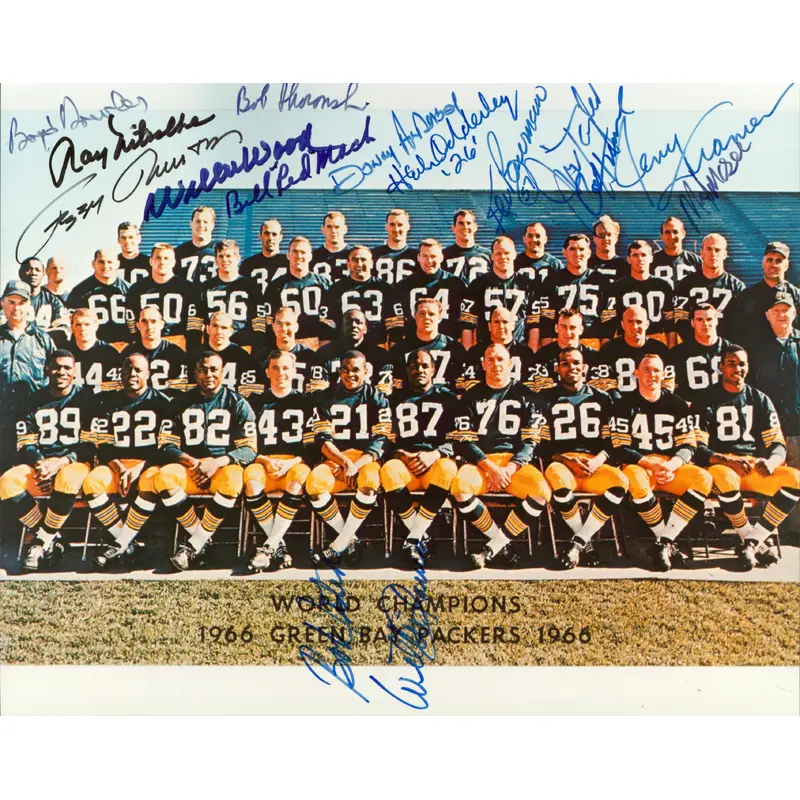 1966 Packers (15) Taylor, Adderly, Wood +12 Signed 8x10 Photo BAS #AE09683