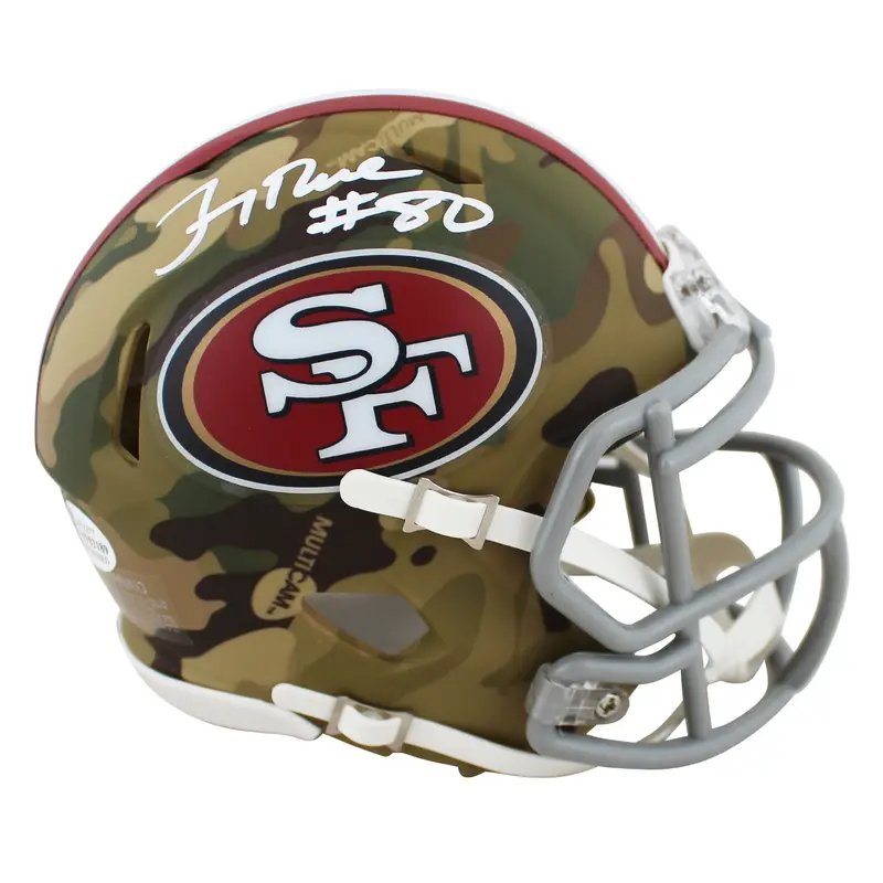 49ers Jerry Rice Authentic Signed Alternate Camo Speed Mini Helmet BAS Witnessed