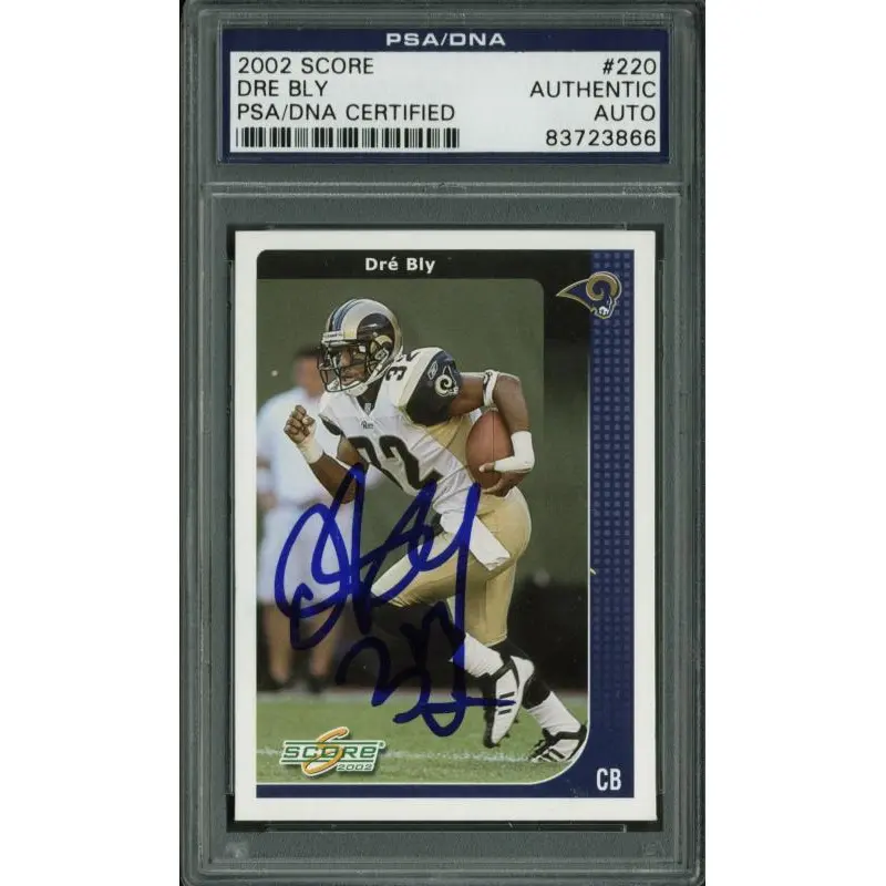 Rams Dre Bly Authentic Signed Card 2002 Score #220 PSA/DNA Slabbed
