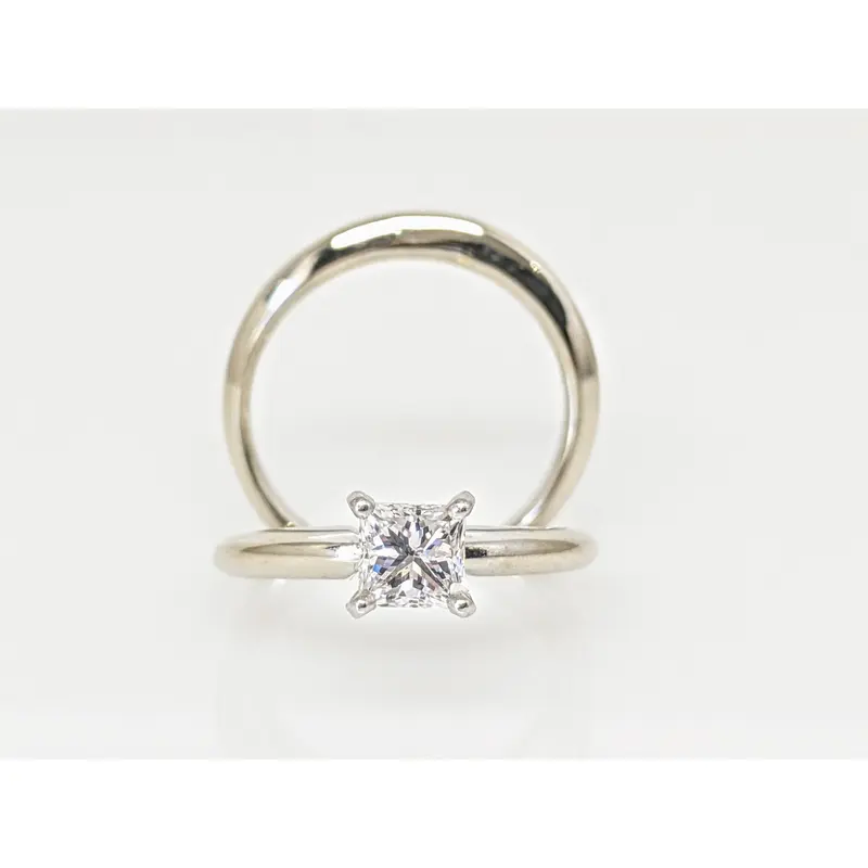 14K WHITE .51 CARAT TOTAL SI2 D DIAMOND PRINCESS CUT SOLITAIRE ESTATE RING WITH BAND