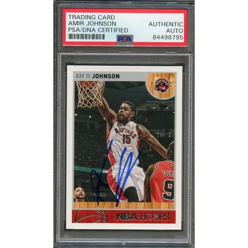 2013-14 NBA Hoops #20 Amir Johnson Signed Card AUTO PSA Slabbed Raptors