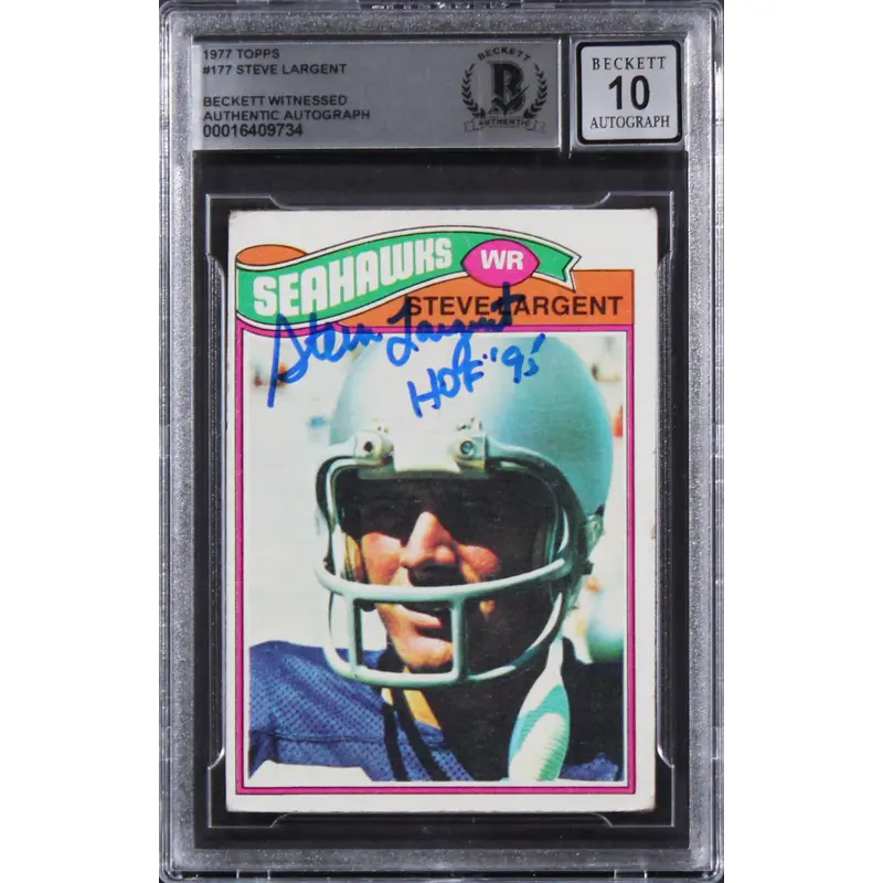 Seahawks Steve Largent "HOF 95" Signed 1977 Topps #177 Card Auto 10! BAS Slab 4
