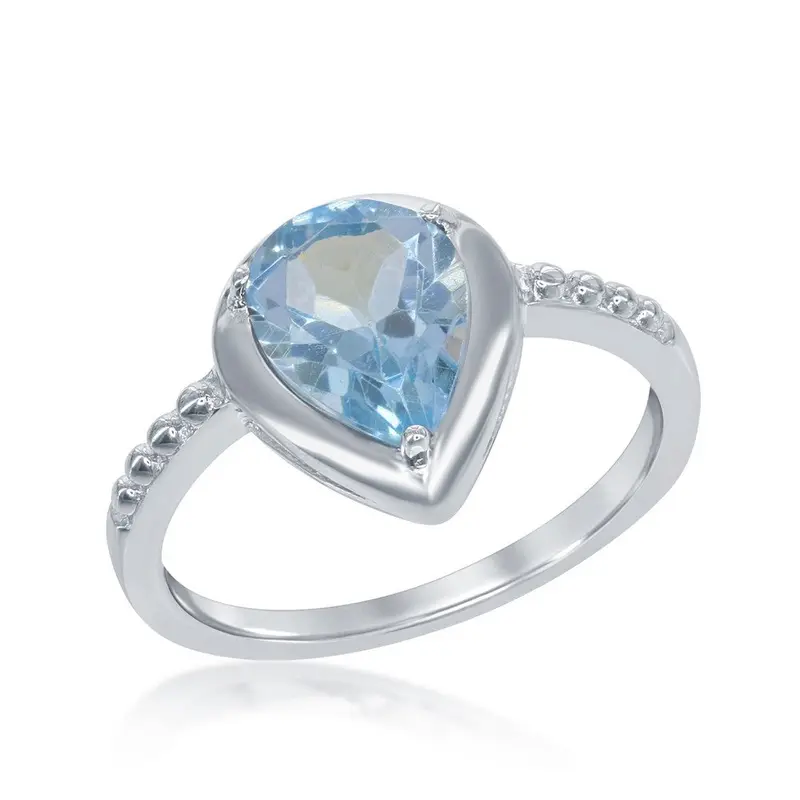 Sterling Silver Teardrop Gem Ring - Blue Topaz