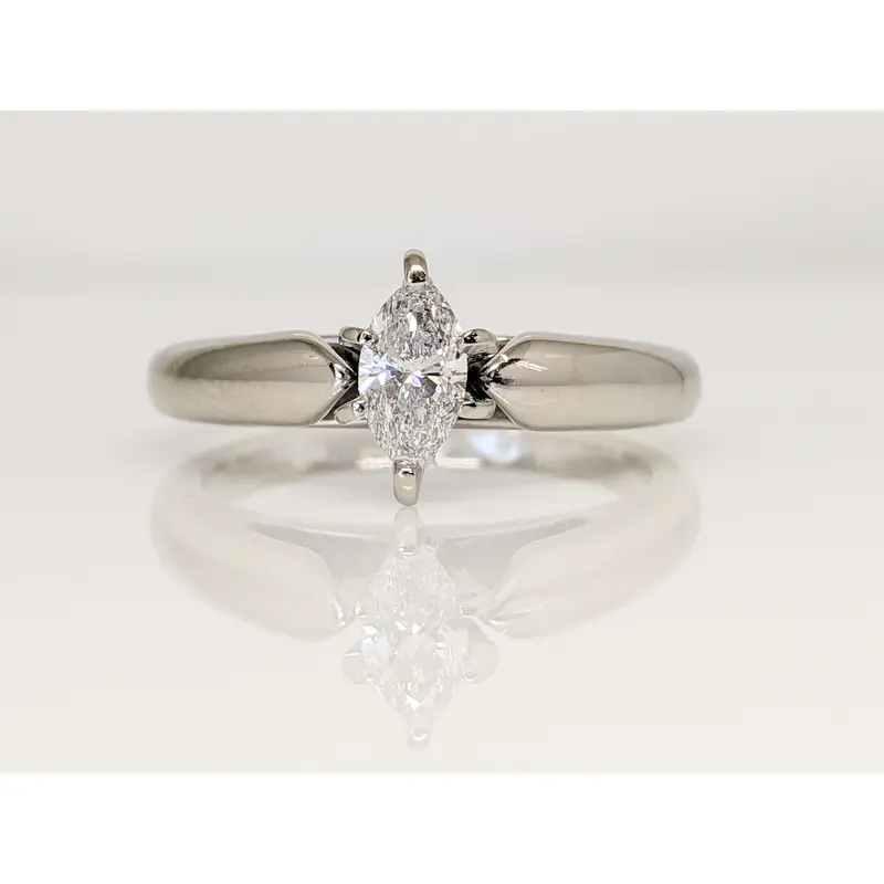 14K WHITE .38 CARAT TOTAL I1 F DIAMOND MARQUISE SOLITAIRE ESTATE RING 5.2 GRAMS