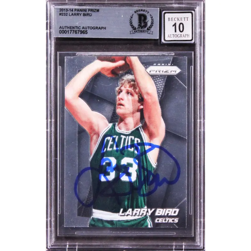 Celtics Larry Bird Signed 2013 Panini Prizm #232 Card Auto Graded 10 BAS Slabbed