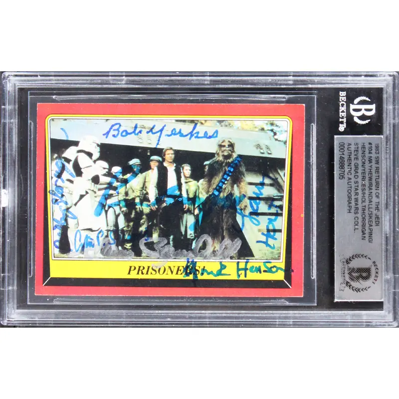 Star Wars (6) Peter Mayhew, Randall +4 Signed 1983 SW ROTJ #104 Card BAS Slabbed