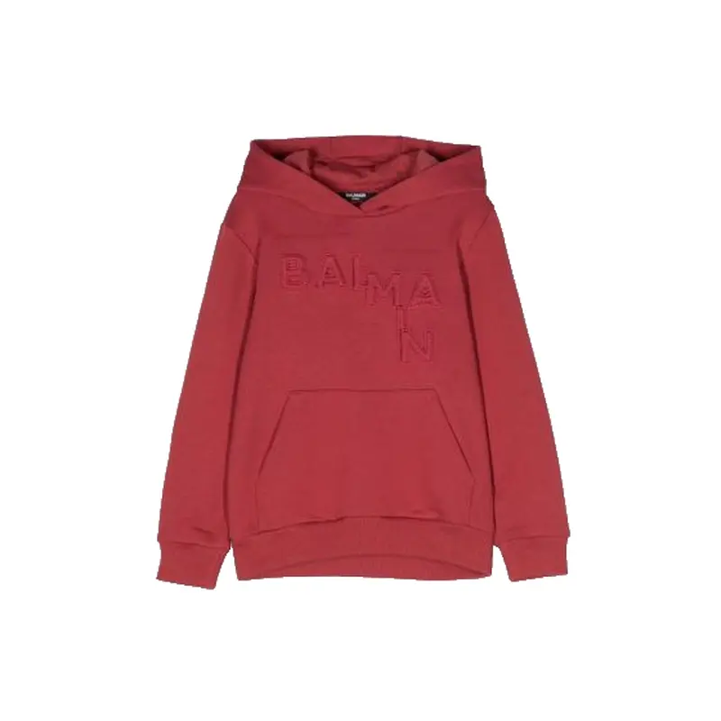 BALMAIN SWEATER UNISEX BALMAIN HOODIE STAGGERED LOGO RED BT4Q30 427