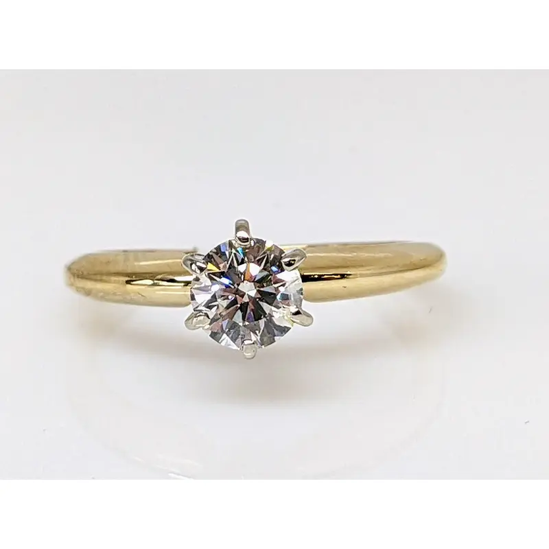 14K .47 CARAT TOTAL I1 J-K DIAMOND ROUND 6-PRONG ESTATE SOLITAIRE RING 2.5 GRAMS