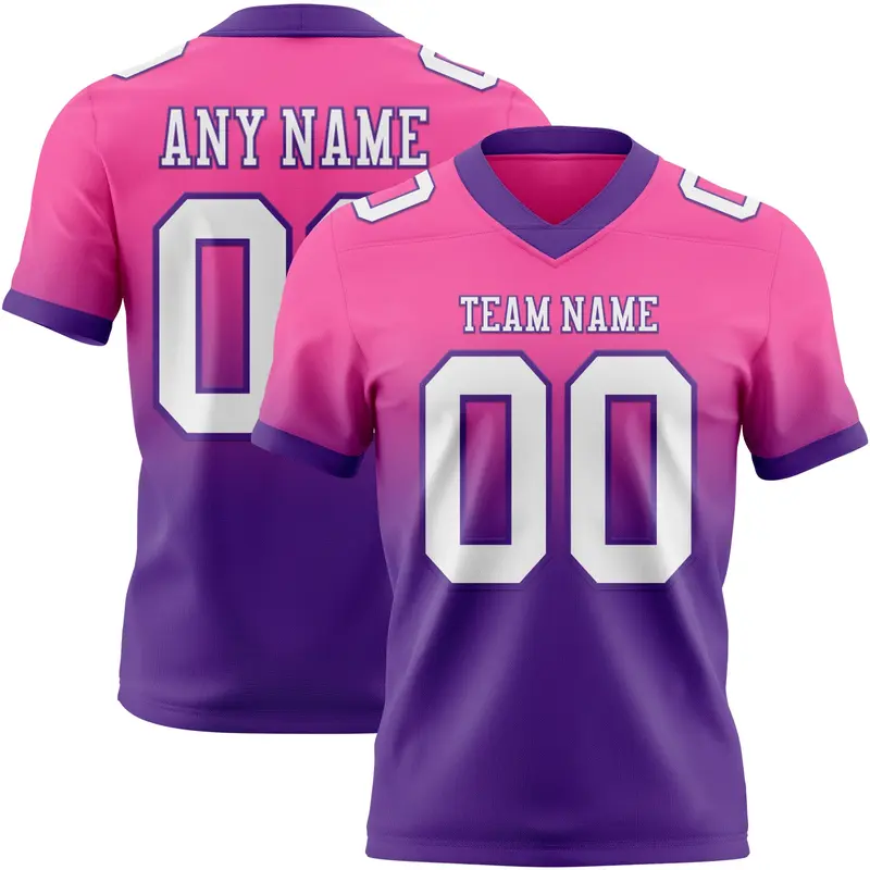 Custom Pink White-Purple Mesh Authentic Fade Fashion Football Jersey