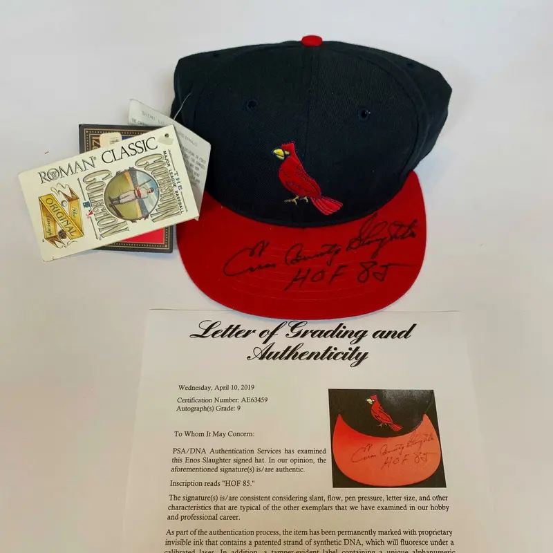 Enos Country Slaughter HOF 1985 Signed St. Louis Cardinals Hat PSA DNA MINT 9