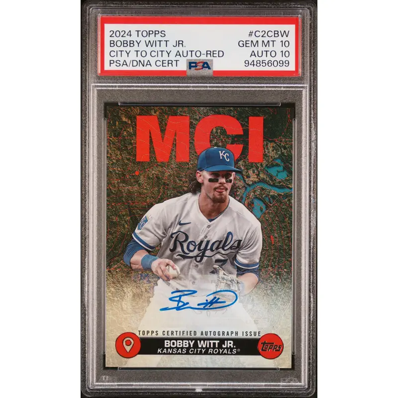 Bobby Witt Jr. 2024 Topps City to City Red Auto #10/25 PSA 10 Auto 10