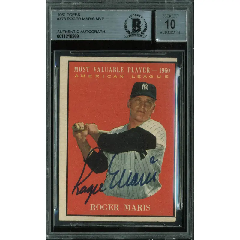 Yankees Roger Maris Signed 1961 Topps #478 Card Auto Grade 10! BAS Slabbed & JSA