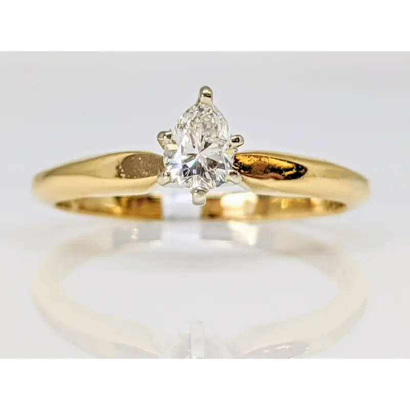 14K .31 CARAT TOTAL SI H DIAMOND PEAR SOLITAIRE ESTATE RING 2.1 GRAMS