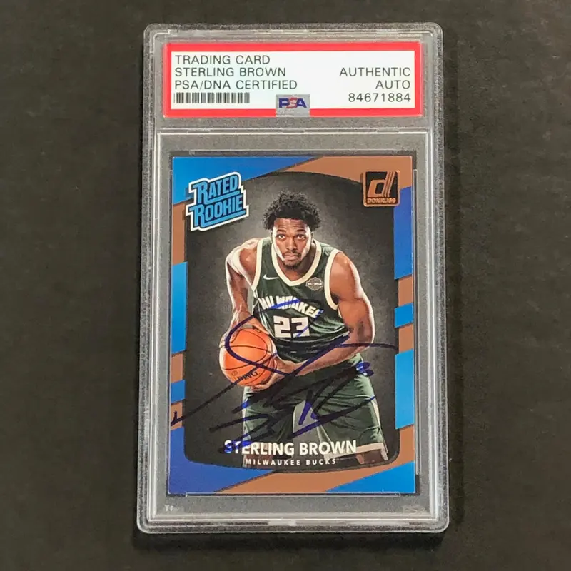 2017-18 Donruss Rated Rookie #165 Sterling Brown Signed Card PSA/DNA Slabbed RC Bucks