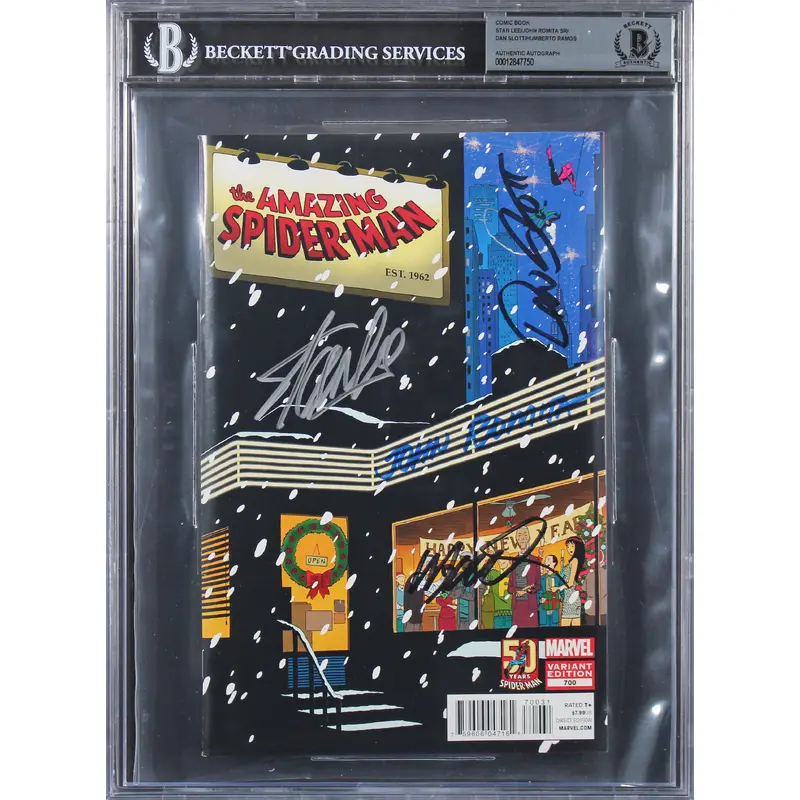 (4) Stan Lee, Slott +2 Signed Amazing Spider-Man 700 Variant Comic BAS Slabbed