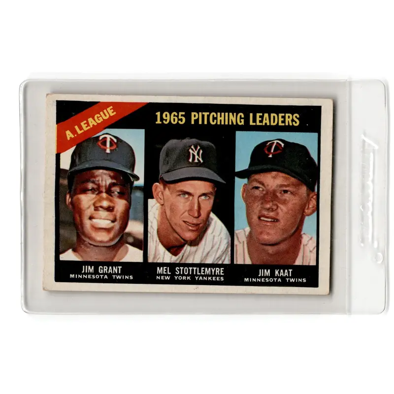 1966 Topps AL 1965 Pitching Leaders - Jim Grant/Mel Stottlemyre/Jim Kaat LL #224 EX