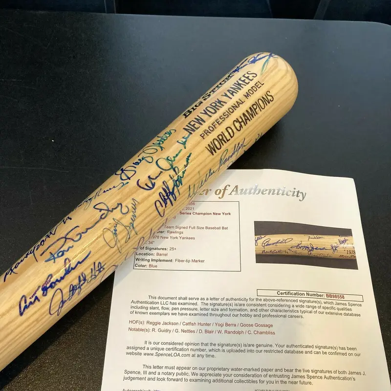 1978 New York Yankees World Series Champs Team Signed Baseball Bat With JSA COA