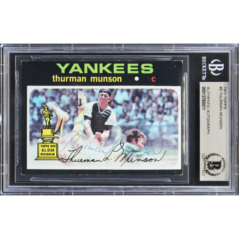 Yankees Thurman Munson Authentic Signed 1971 Topps #5 Rookie Card BAS Slabbed