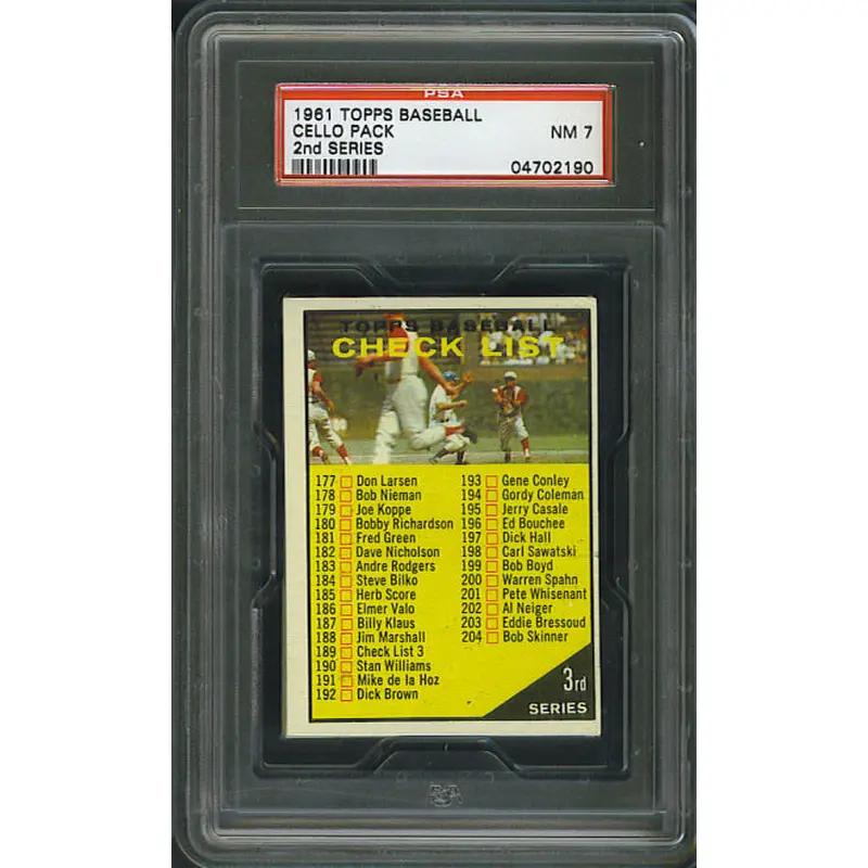 1961 Topps Baseball Unopened 2nd Series Cello Pack PSA 7