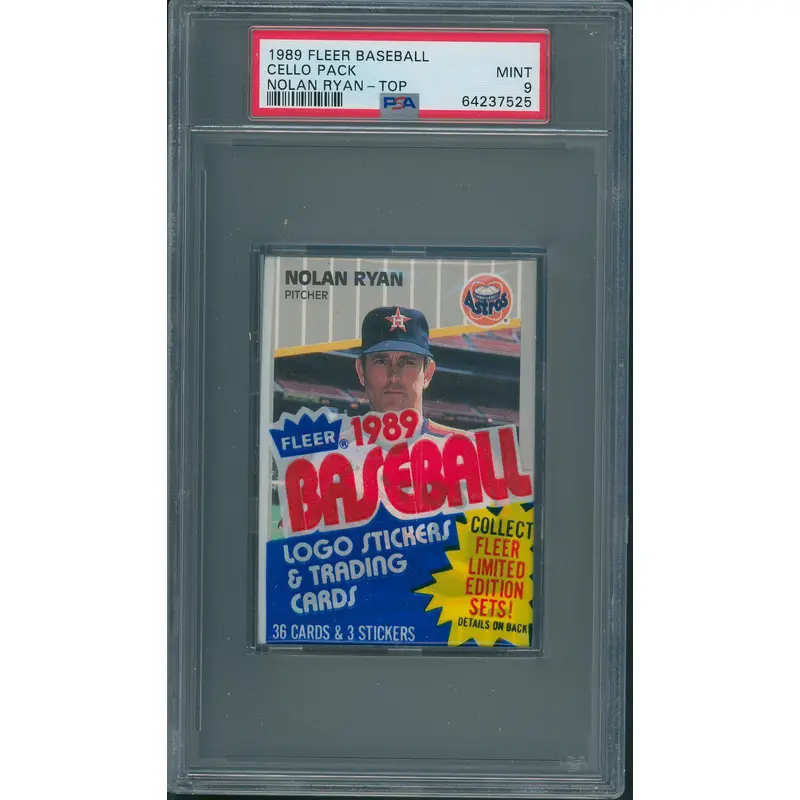 1989 Fleer Baseball Unopened Cello Pack PSA 9 Nolan Ryan Top *7525