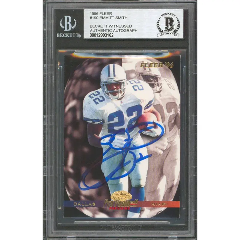 Cowboys Emmitt Smith Authentic Signed 1996 Fleer #190 Card BAS Slabbed
