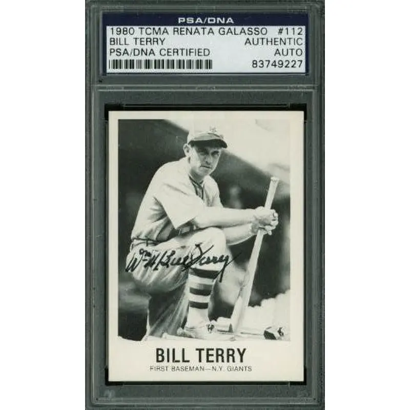 Giants Bill Terry Signed Card 1980 Tcma Renata Galasso #112 PSA/DNA Slabbed