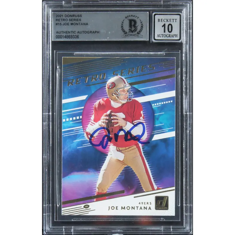 49ers Joe Montana Signed 2021 Donruss Retro Series #15 Card Auto 10! BAS Slabbed