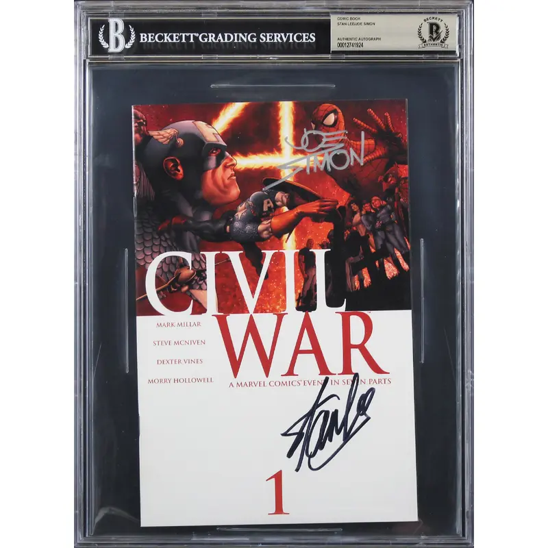 Stan Lee & Joe Simon Authentic Signed Civil War Part One of Seven Comic BAS Slab