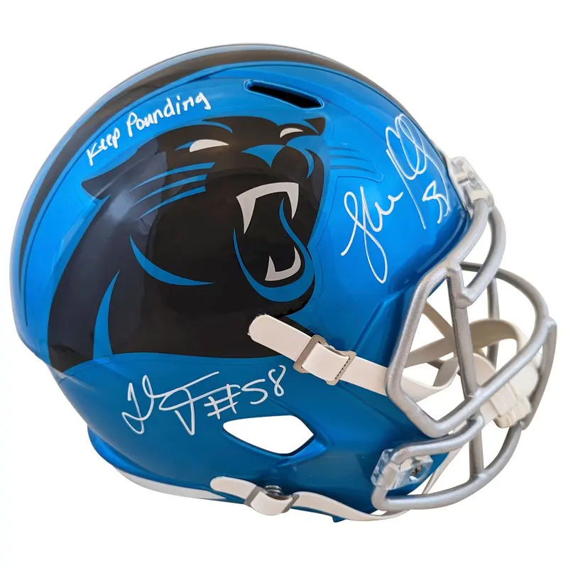 Panthers Luke Kuechly & Thomas Davis Signed Flash F/S Speed Rep Helmet BAS Wit
