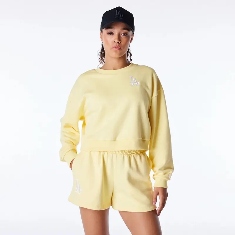 LA Dodgers Womens MLB League Essential Pastel Yellow Crop Crew Neck Sweatshirt