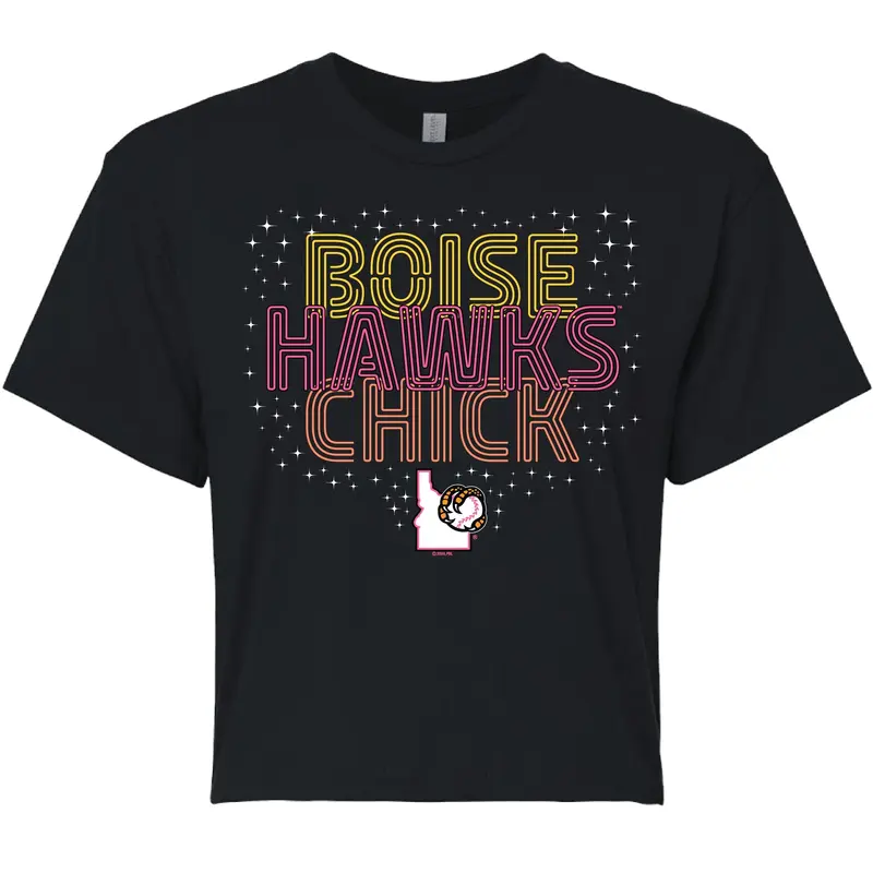 BOISE HAWKS WOMEN'S RETRO NEON CROP TOP TEE, BLACK