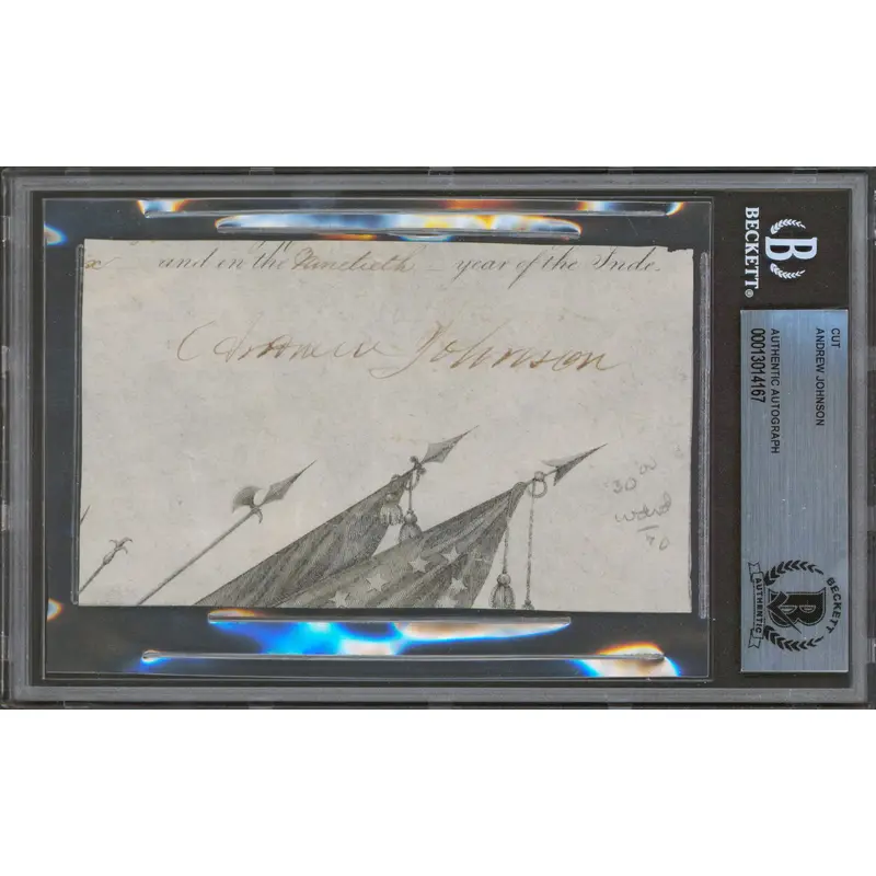 Andrew Johnson Authentic Signed 3x5 Cut Signature Autographed BAS Slabbed