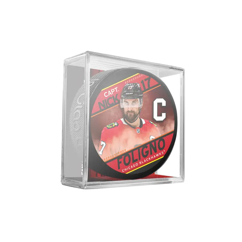 NHL Captain Series Nick Foligno Chicago Blackhawks Souvenir Hockey Puck In Cube