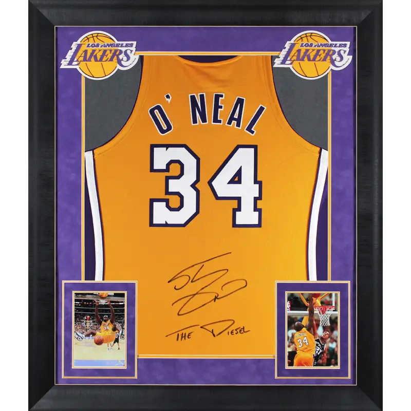 Shaquille O'Neal "Diesel" Signed Yellow M&N HWC Authentic Framed Jersey BAS Wit