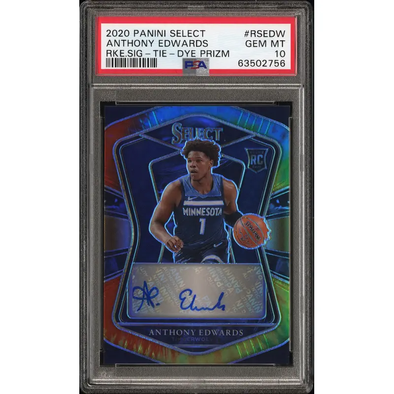 Anthony Edwards 2020 Panini Select Tie-Dye Prizm Auto #3/25 PSA 10 Gem Mint
