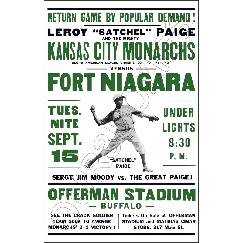 Satchel Paige Poster 11X17 - 1942 Negro Leagues KC Monarchs - 1377